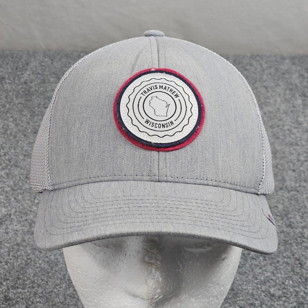 Travis Mathew Wisconsin Hat Mens Golf Cap Gray‎ Patch Mesh Back Flexfit Snapback